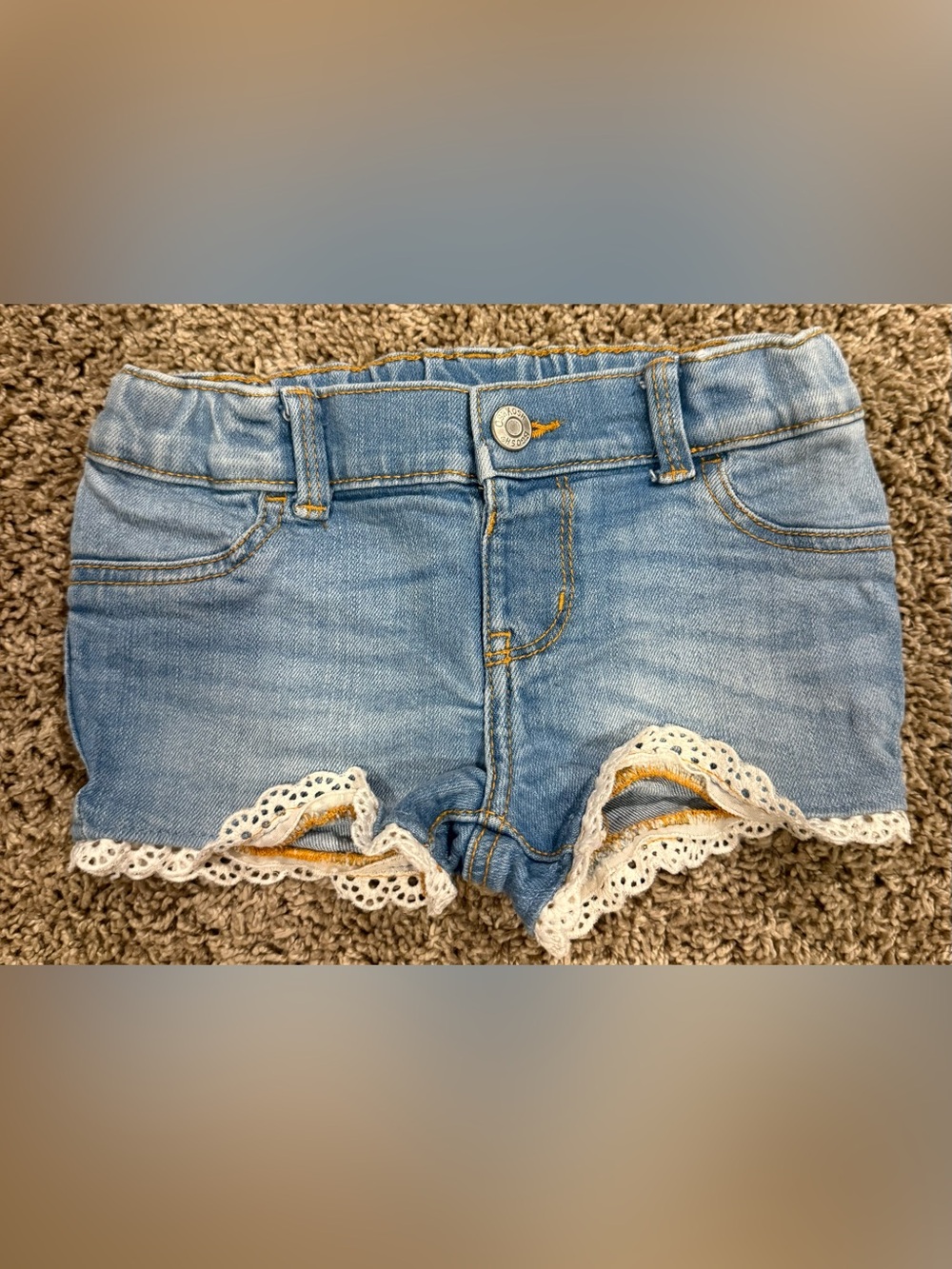 OshKosh B’gosh Denim Shorts with Lace Trim – 18M 🩵